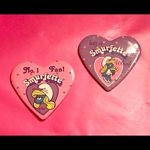 2 Vintage 1980s Peyo Smurfette SMURF heart pins